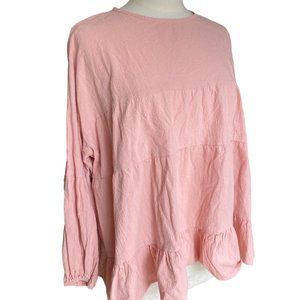 Romantic Hut Tiered Bell Sleeve Shirt Dusty Rose Lagenlook Peasant Cottagecore-L